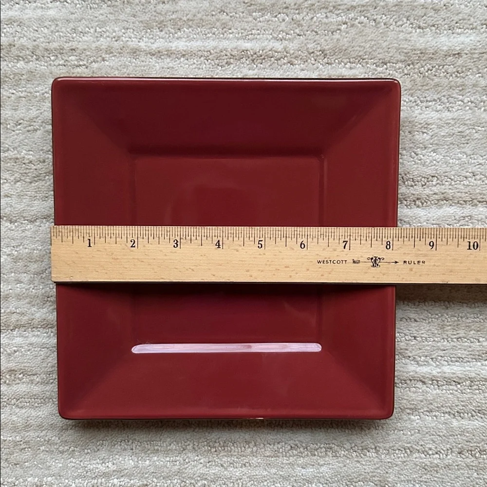 Set of 2 POTTERY BARN CHINA Salad Appetizer Plates Asian Square Paprika (Red) 8”